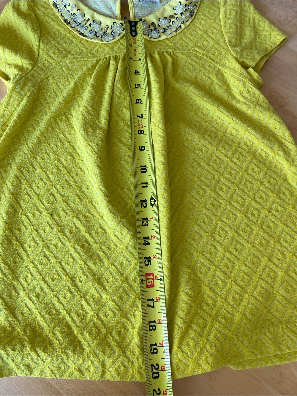 Anthro Yellow Textured Peter Pan Collar Blouse with Embellished Collar - Picture 6 of 12
